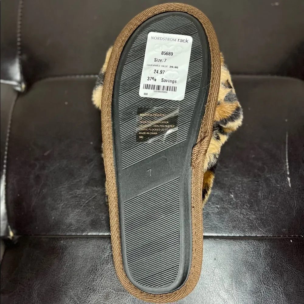 Steve Madden Fur Slippers Women Leopard Print Criss Cross Slippers Sandals Sz 7 - Picture 10 of 11